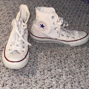 Converse High-Top Sneakers in White with Red Accents Women 7